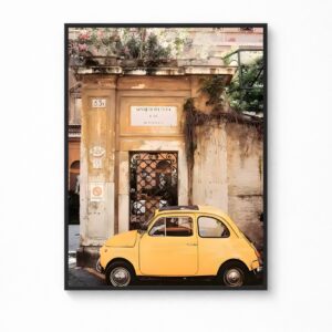 Yellow Fiat at Via Margutta 53 Canvas Poster — Italy Wall Art