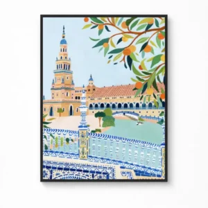 Plaza de España in Seville Canvas Poster — Animated Travel Wall Art