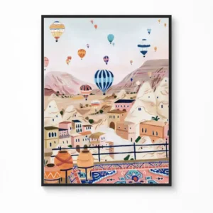 Hot Air Balloons in Cappadocia Canvas Poster — Animated Travel Wall Art