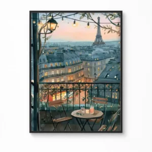 Evening Balcony in Paris Canvas Poster — Animated Travel Wall Art