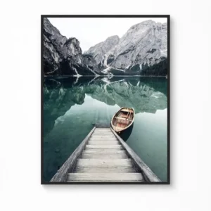 Mountain Lake Dock in Banff Canvas Poster — Canadian Rockies Wall Art