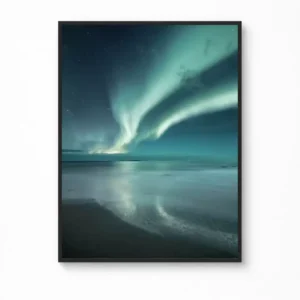 Northern Lights Over Coastal Shore Canvas Poster — Arctic Sky Wall Art