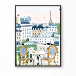 Balcony Café in Paris Canvas Poster — Animated Travel Wall Art
