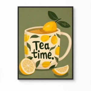 Tea Time Lemon Mug Kitchen Wall Art Canvas Poster