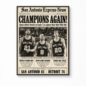 San Antonio Spurs 2005 NBA Champions Vintage Newspaper Bulletin Canvas Poster
